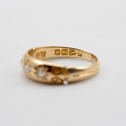 Antique 18ct Gold Star Set Diamond Three Stone Ring, 1892