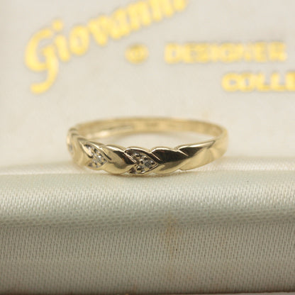 Vintage 9ct Gold Diamond Hearts Band