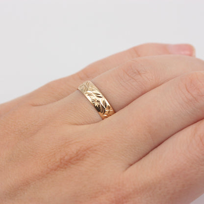Vintage 9ct Gold Patterned Wedding Band Ring, 5mm, 1990