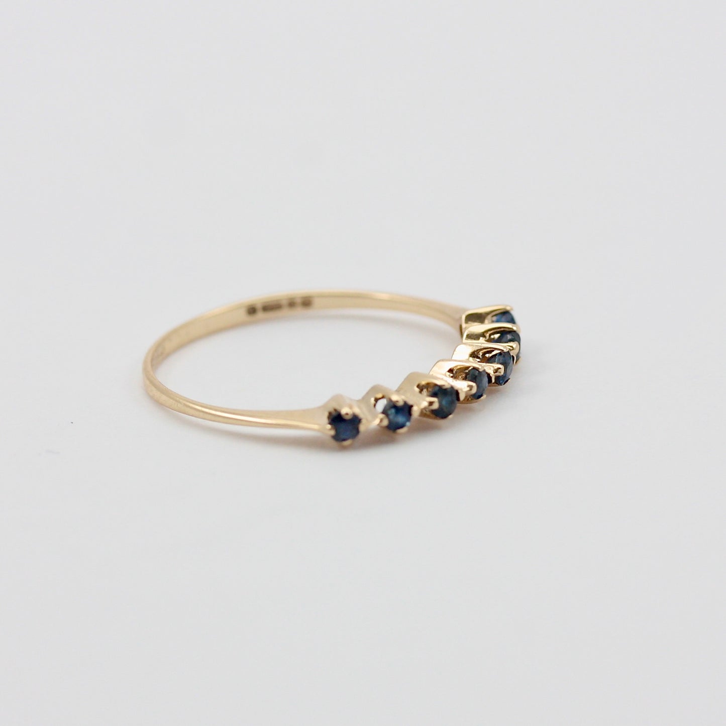 Dainty Vintage 9ct Gold Sapphire 7 Stone Ring, 1982