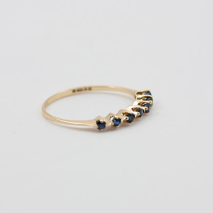 Dainty Vintage 9ct Gold Sapphire 7 Stone Ring, 1982