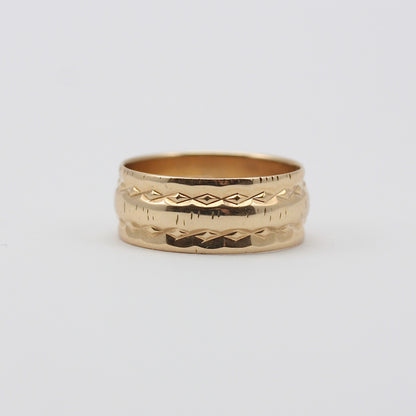 Vintage 9ct Gold Wide Patterned Band Ring, 7mm, 1973