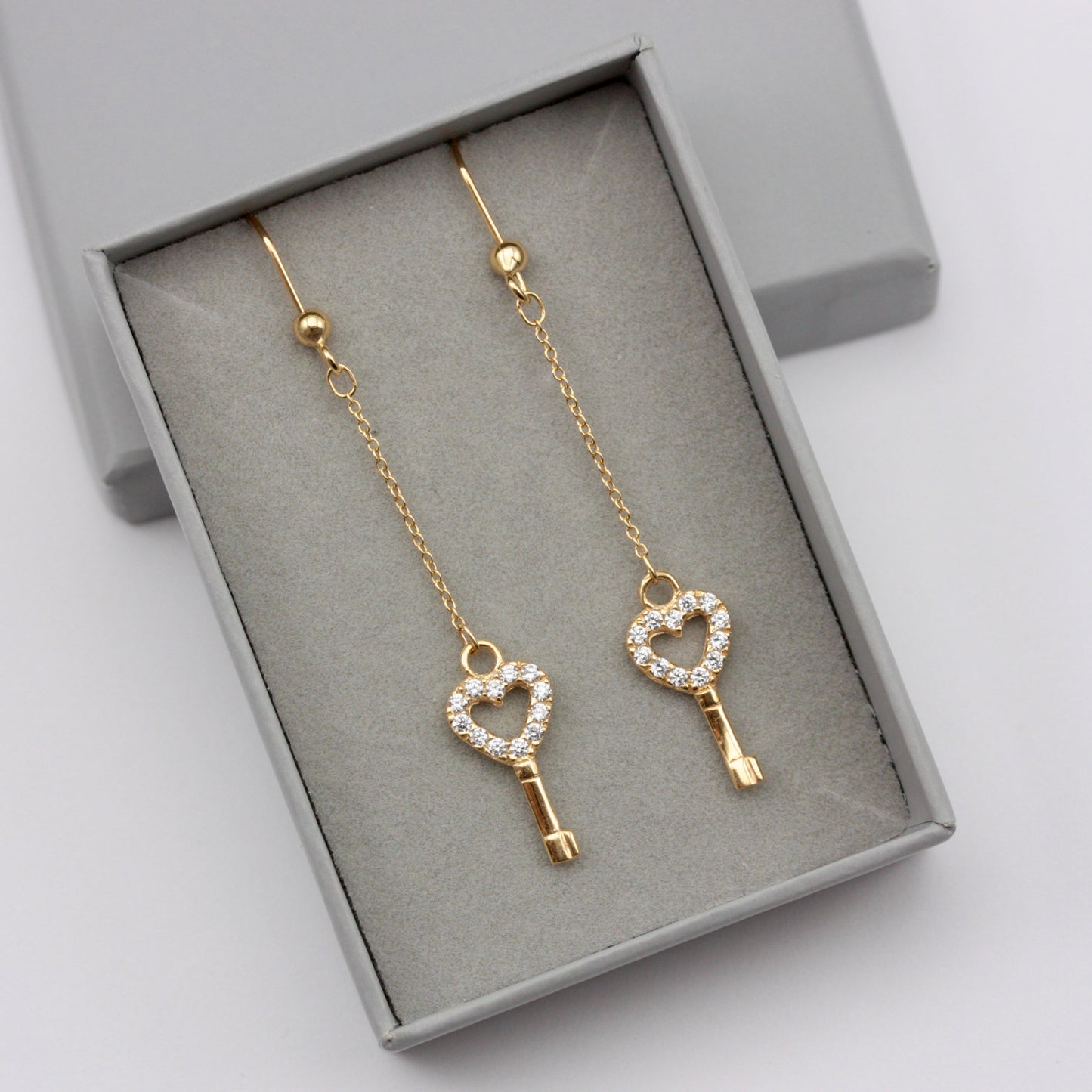 Pre-owned 9ct Gold Cubic Zirconia Key Dangle Earrings