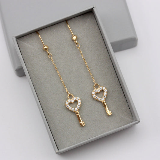 Pre-owned 9ct Gold Cubic Zirconia Key Dangle Earrings