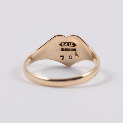 Vintage 9ct Gold Star Engraved Heart Signet Ring, 1977