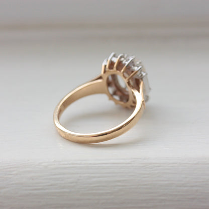 Vintage 9ct Gold Opal and Cubic Zircona Cluster Ring, 1989