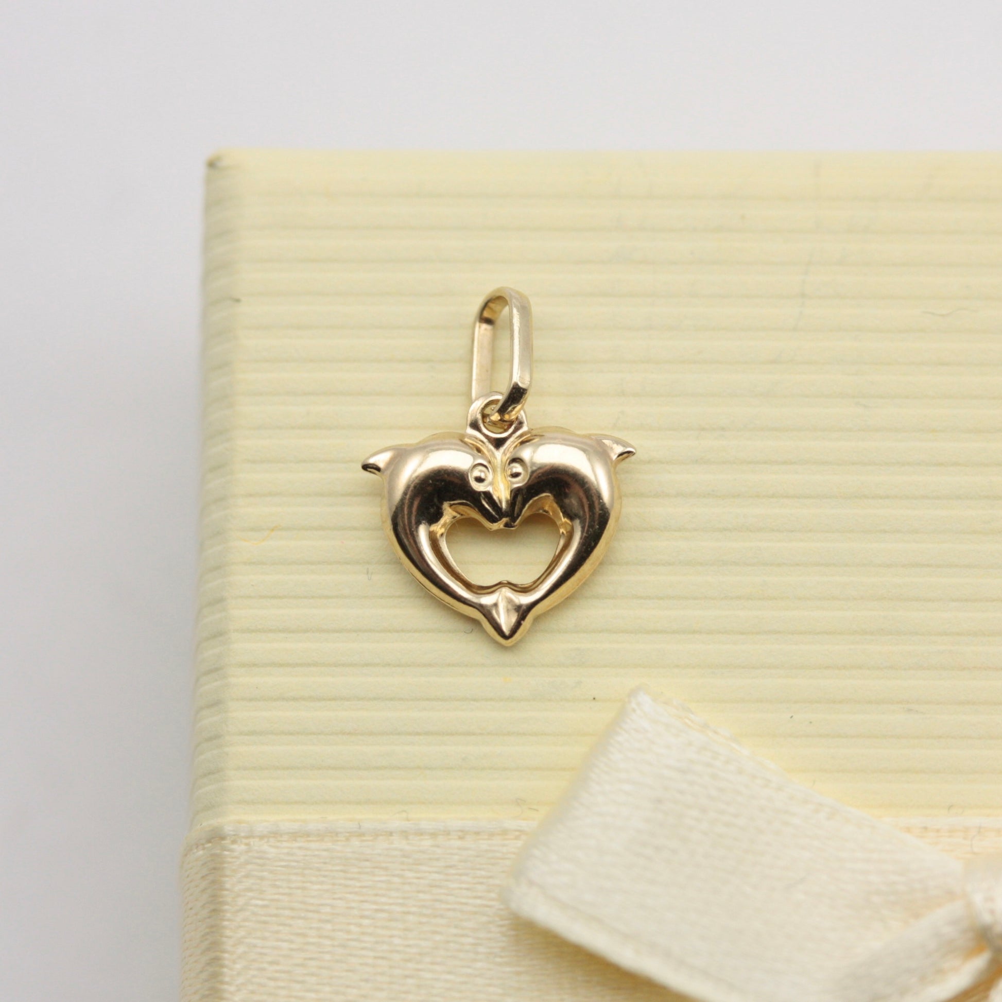 Tiny 9ct Gold Dolphin Heart Charm