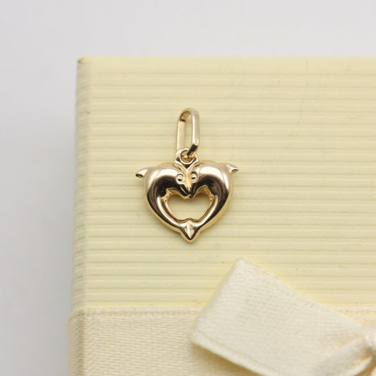 Tiny 9ct Gold Dolphin Heart Charm