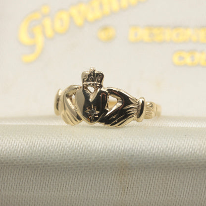 Vintage 9ct Gold Diamond Claddagh Ring