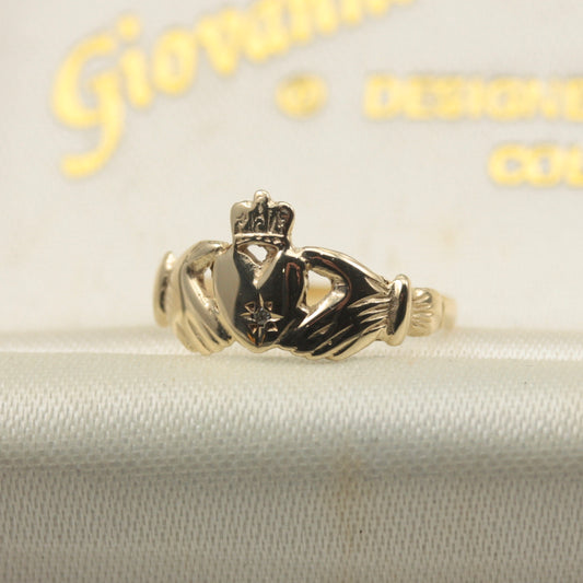 Vintage 9ct Gold Diamond Claddagh Ring