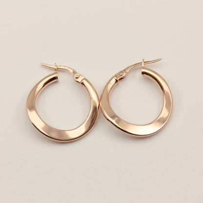 Pre-owned 14ct Rose Gold Waved Hoop Earrings