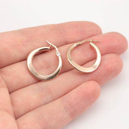 Pre-owned 14ct Rose Gold Waved Hoop Earrings