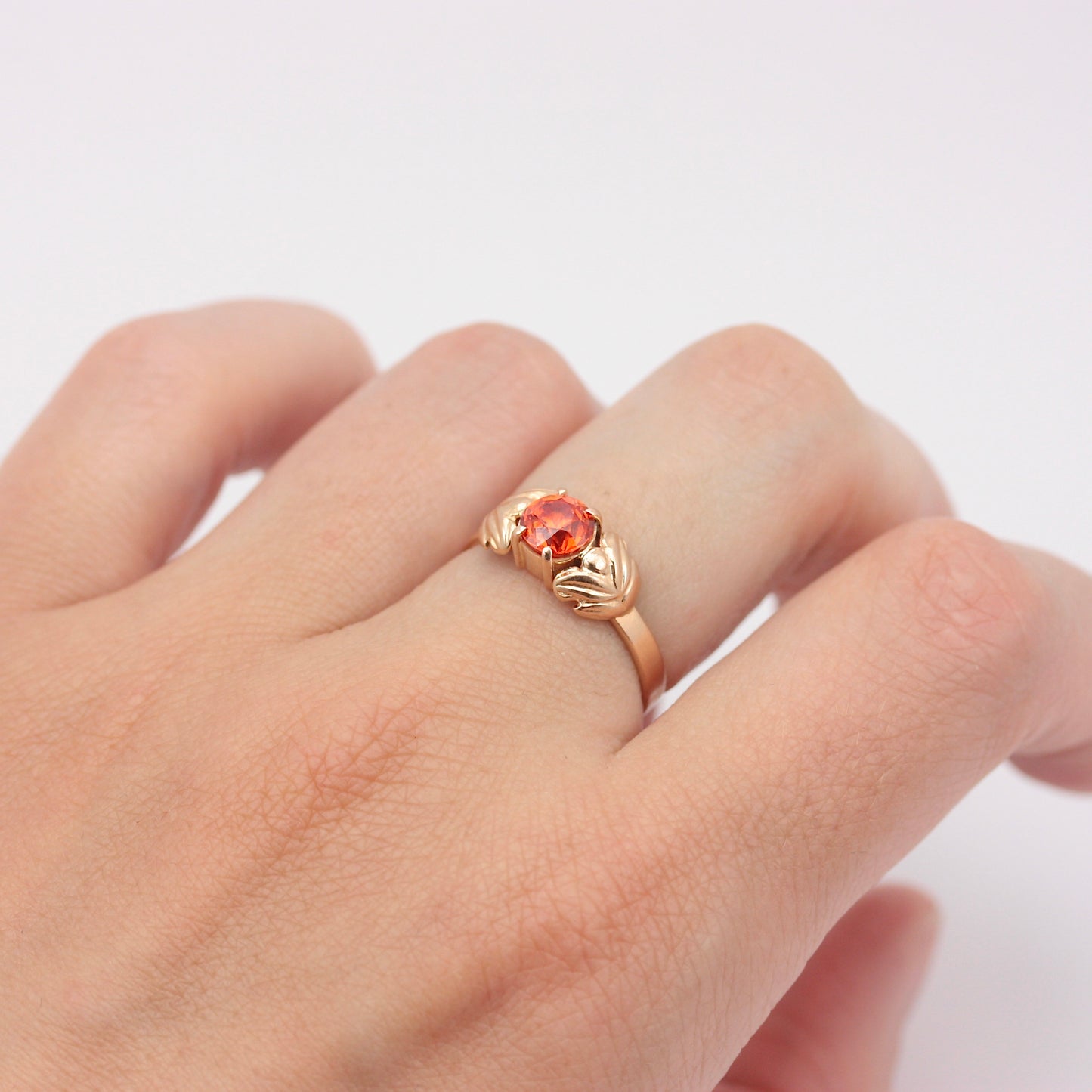 Vintage Soviet Russian 14K Gold and Spessartite Garnet Ring