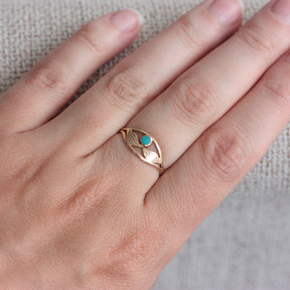 14k gold turquoise leaf ring