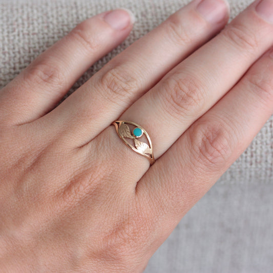 14k gold turquoise leaf ring