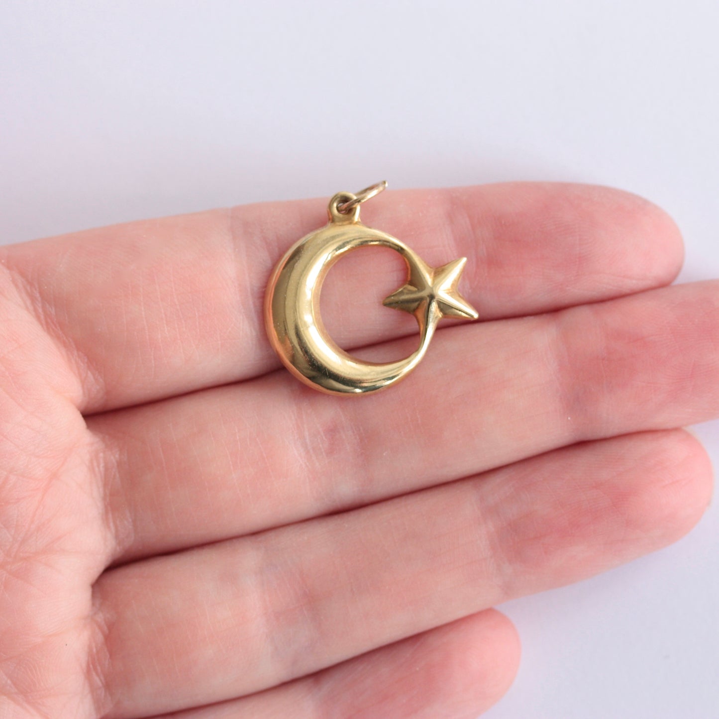 Vintage Yellow Gold Crescent Moon and Star Pendant