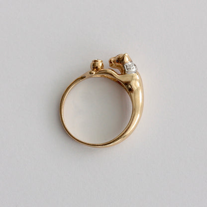 Vintage 9ct Gold Cat and Water Bowl Ring, 2001