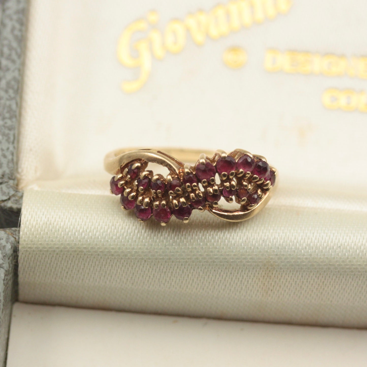 Vintage 9ct Gold and Garnet Multi Stone Ring, 1981