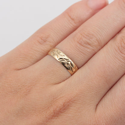 Vintage 9ct Gold Patterned Wedding Band Ring, 5mm, 1990