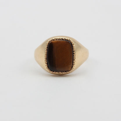 vintage 9ct gold tigers eye cushion signet ring