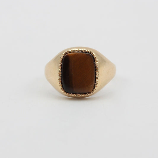 vintage 9ct gold tigers eye cushion signet ring