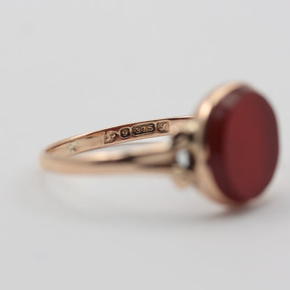 Antique 9ct Gold Carnelian Ring, 1918