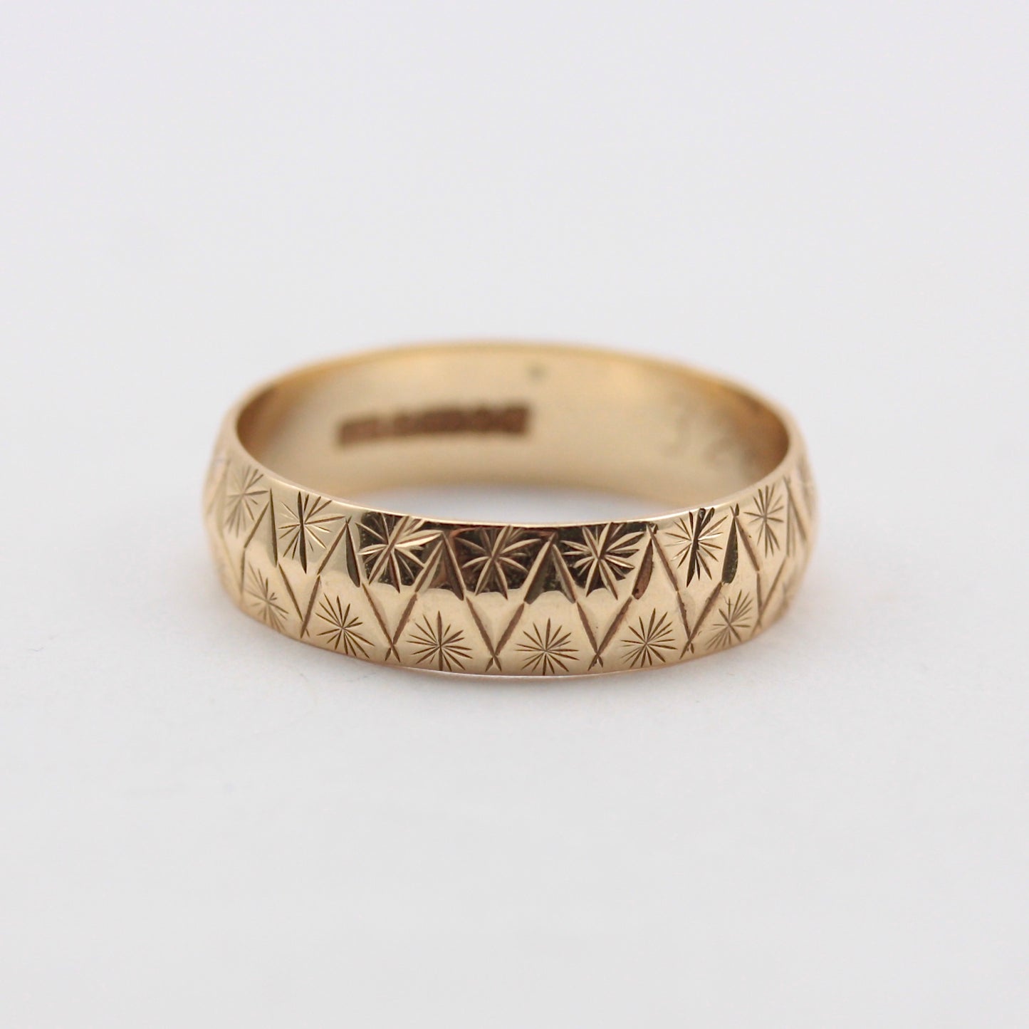 Vintage 9ct Gold Star Patterned Band Ring, 1986