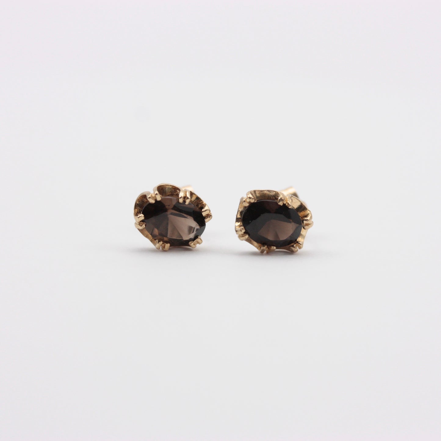 Vintage 9ct Gold Smoky Quartz Stud Earrings, 1989, 8mm