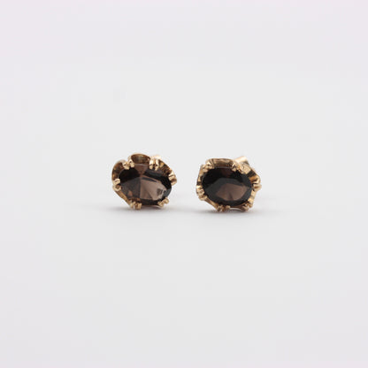 Vintage 9ct Gold Smoky Quartz Stud Earrings, 1989, 8mm
