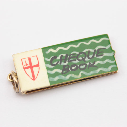 Vintage 9ct Gold and Enamel Cheque Book Charm, 1964