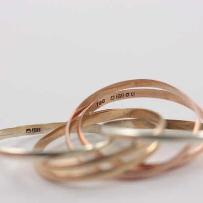 Vintage 9ct Tri Colour Gold 6 Band Russian Wedding Ring, 1987