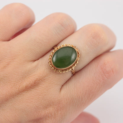 Vintage 9ct Gold Nephrite Jade Rope Frame Ring, 1990