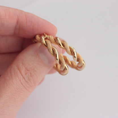 Pre-owned 9ct Gold Rope Twist Hoop Earrings, Medium / Large