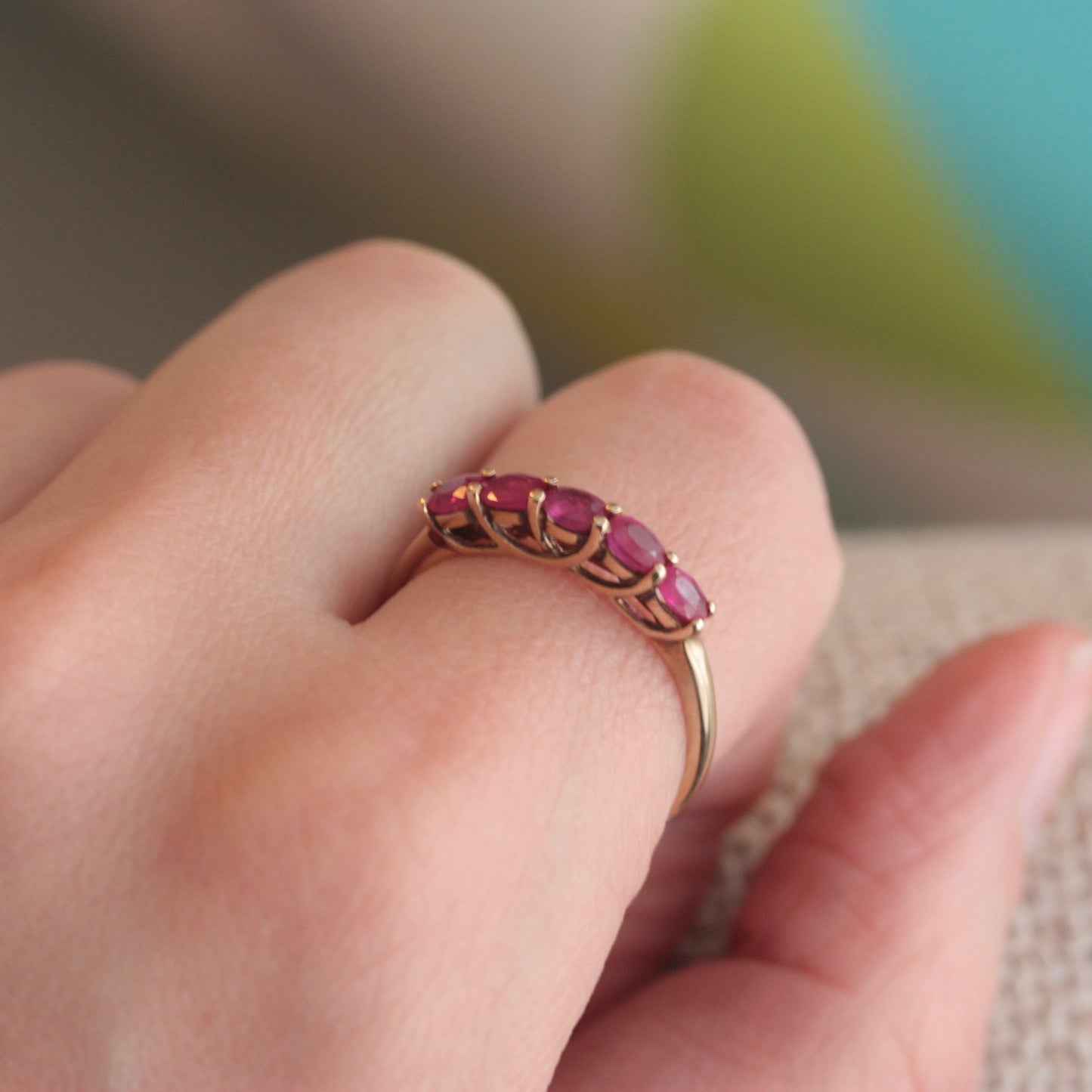 Pre-owned 9ct Gold Ruby Five Stone Ring, 2010