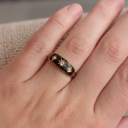 antique black enamel pearl and diamond ring