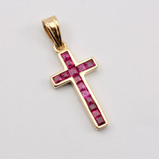 18ct gold channel set ruby cross pendant
