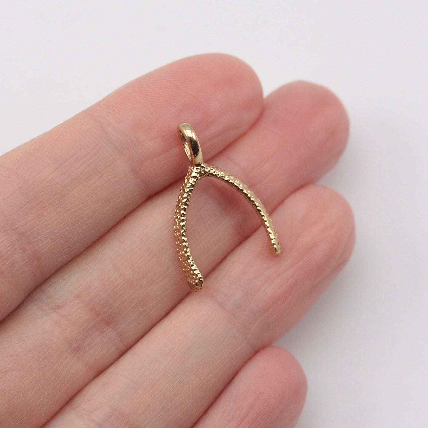 Vintage 9ct Gold Textured Wishbone Pendant, 1982