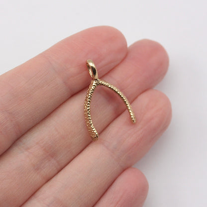 Vintage 9ct Gold Textured Wishbone Pendant, 1982