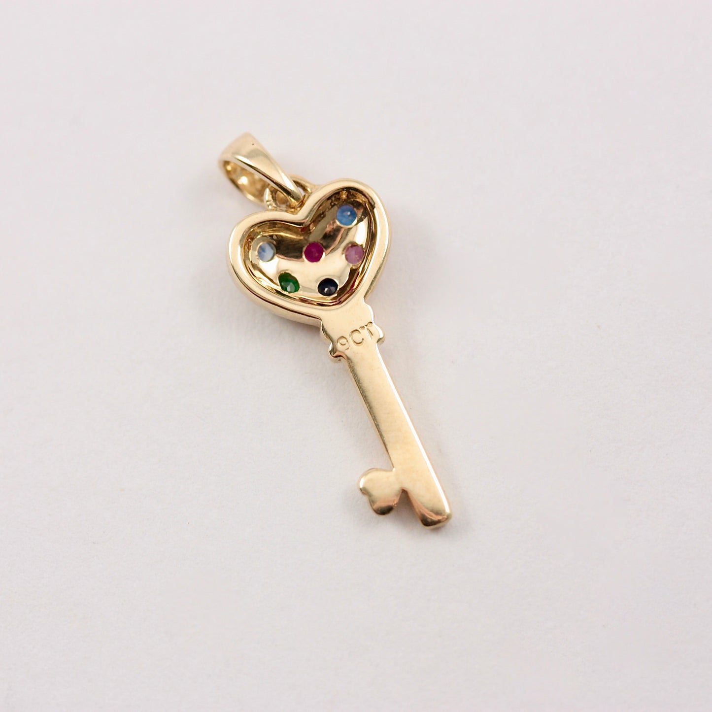 Vintage Small 9ct Gold Gemstone Set Key Pendant