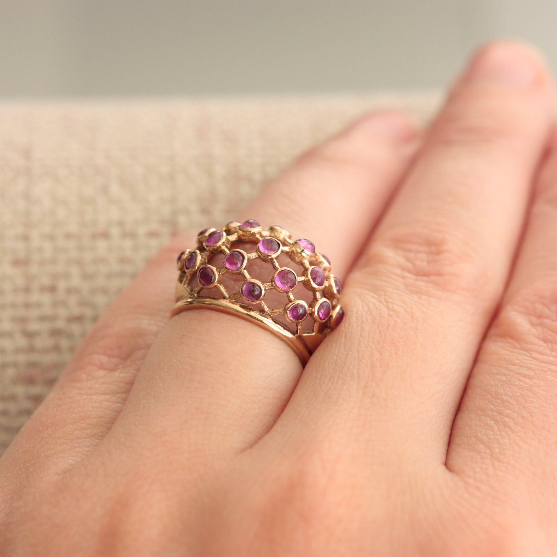 vintage 1960s 9ct gold ruby dome ring