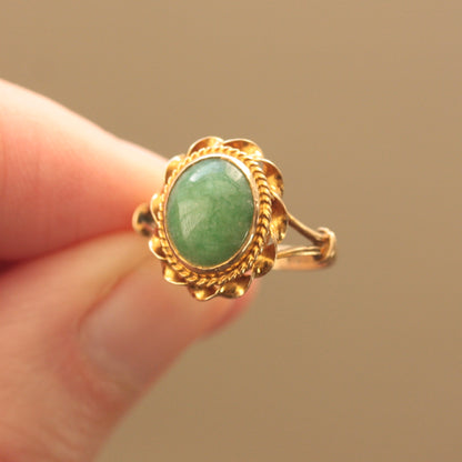 Vintage 9ct Gold and Green Jade Solitaire Ring, 1968