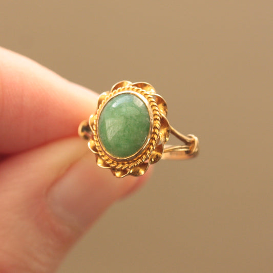 Vintage 9ct Gold and Green Jade Solitaire Ring, 1968