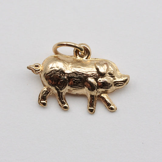 Vintage 9ct Gold Pig Charm, 1966