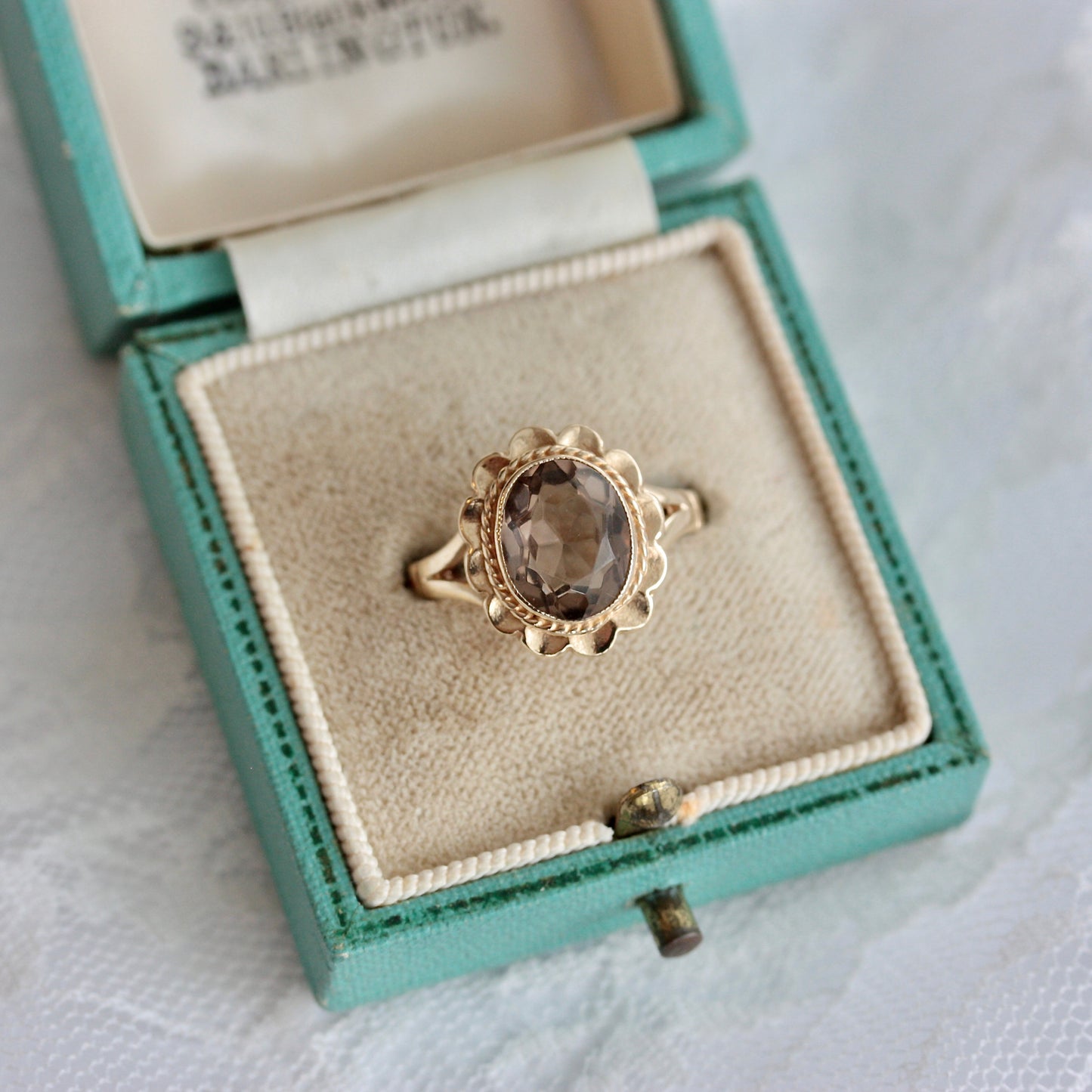 Vintage Yellow Gold Smokey Quartz Fancy Frame Ring