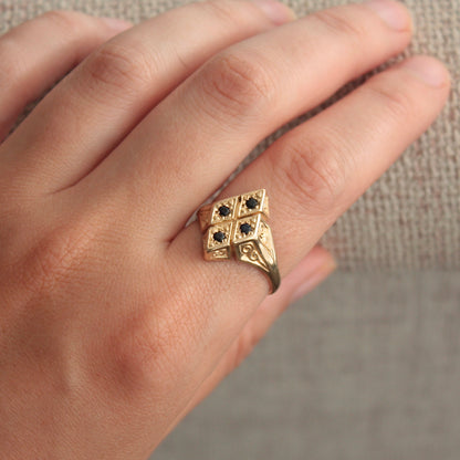 Pre-owned 9ct Gold & Black Sapphire Diamond Shaped Statement Ring