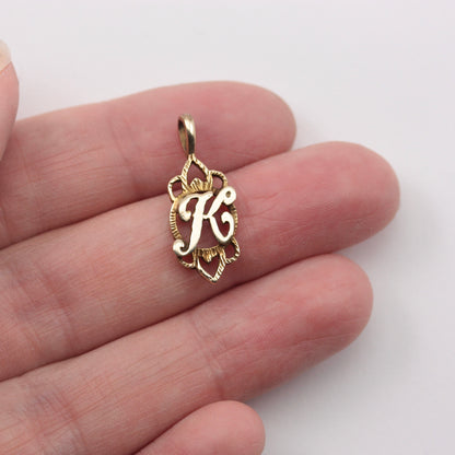 Vintage 9ct Gold Letter K Initial Pendant, 1979