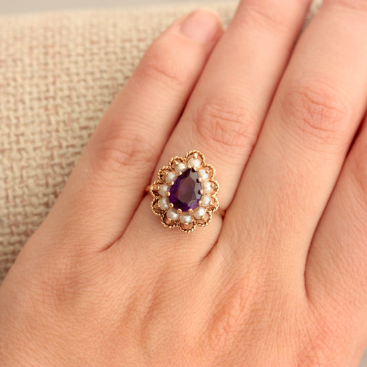 vintage amethyst pearl pear cluster ring