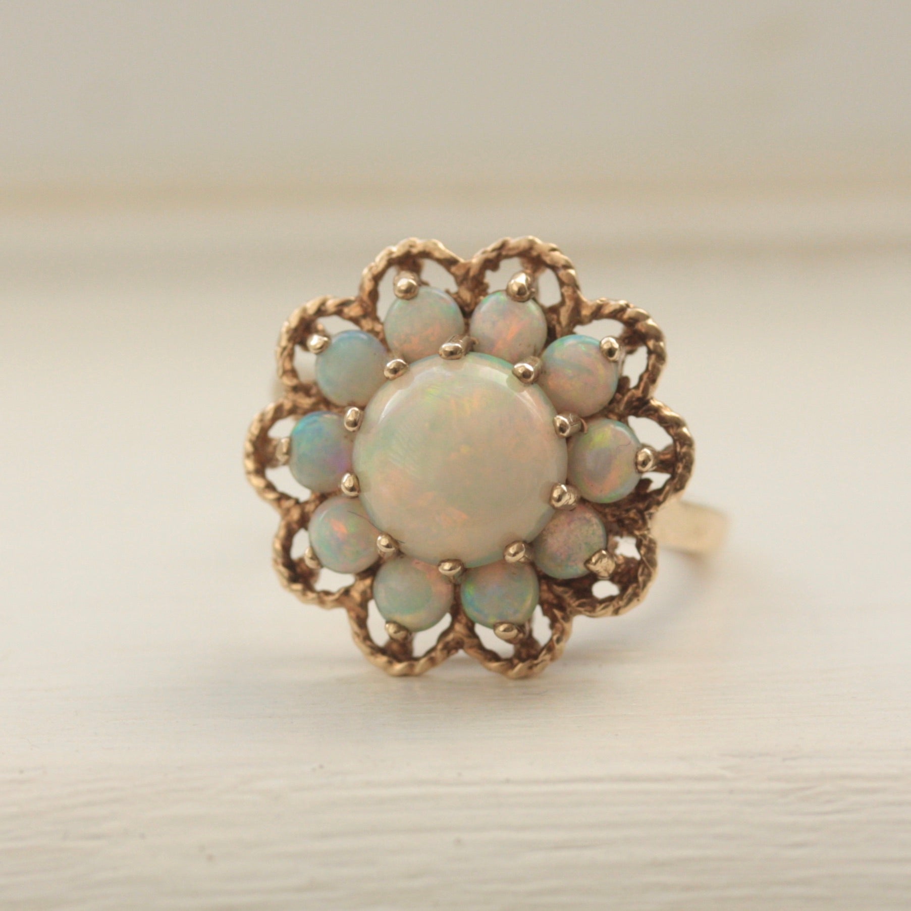 70s rope frame opal cluster ring
