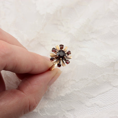 vintage sunburst garnet ring gold