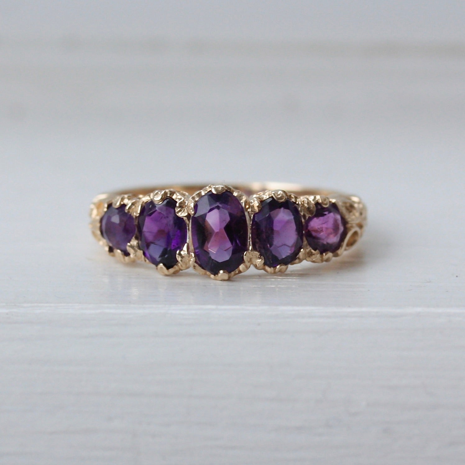 1970s five stone amethyst ring